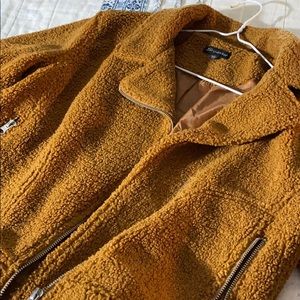 Trendy fluffy orangey brown teddy coat jacket